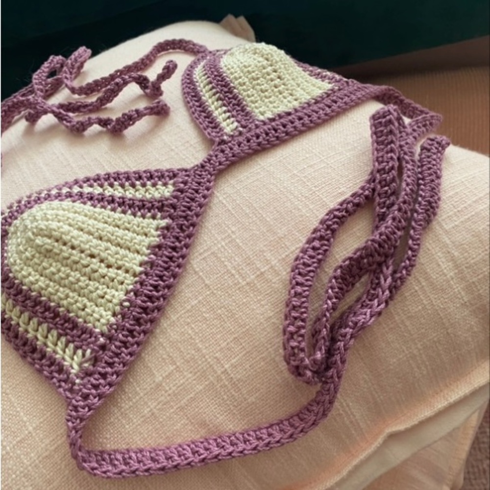 Vanilla Plum Crochet Triangle Bikini Top - Women’s Swim - Picture 3 of 4